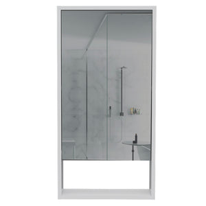 English Elm Mariana Mirrored Medicine Cabinet with External Shelf and Two Internal Shelves for Smart Storage and Style White 39.8 L x 20.9 W x 5.1 H B20091947