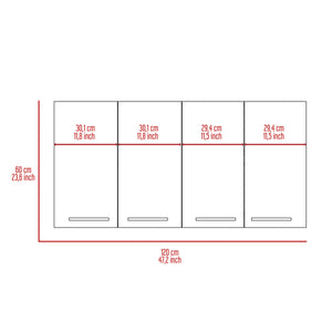 English Elm 120 Wall Cabinet with 4 Doors & Dual Compartments, Metal Dish Rack, Removable Shelves, Space-Saving Storage White 51.2 L x 17.3 W x 3.1 H B07091818