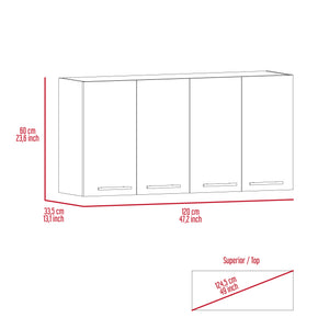 English Elm 120 Wall Cabinet with 4 Doors & Dual Compartments, Metal Dish Rack, Removable Shelves, Space-Saving Storage White 51.2 L x 17.3 W x 3.1 H B07091818