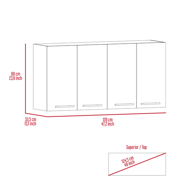 English Elm 120 Wall Cabinet with 4 Doors & Dual Compartments, Metal Dish Rack, Removable Shelves, Space-Saving Storage White 51.2 L x 17.3 W x 3.1 H B07091818