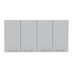 English Elm 120 Wall Cabinet with 4 Doors & Dual Compartments, Metal Dish Rack, Removable Shelves, Space-Saving Storage White 51.2 L x 17.3 W x 3.1 H B07091818