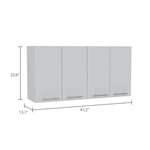 English Elm 120 Wall Cabinet with 4 Doors & Dual Compartments, Metal Dish Rack, Removable Shelves, Space-Saving Storage White 51.2 L x 17.3 W x 3.1 H B07091818