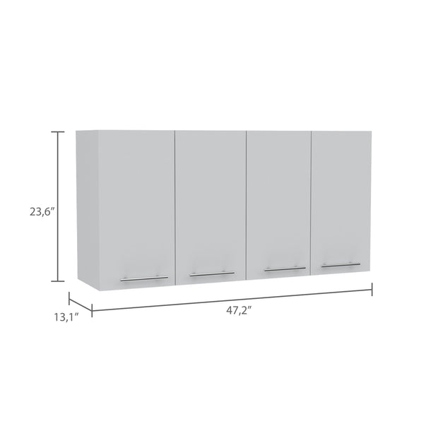 English Elm 120 Wall Cabinet with 4 Doors & Dual Compartments, Metal Dish Rack, Removable Shelves, Space-Saving Storage White 51.2 L x 17.3 W x 3.1 H B07091818