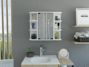 English Elm Milan Modern Medicine Cabinet with Mirrored Door and Nine Shelves for Compact Bathroom Storage White 27.6 L x 18.9 W x 6.3 H B20091958