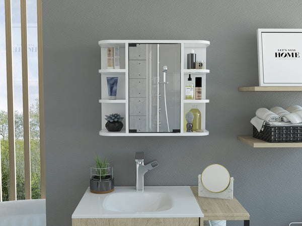 English Elm Milan Modern Medicine Cabinet with Mirrored Door and Nine Shelves for Compact Bathroom Storage White 27.6 L x 18.9 W x 6.3 H B20091958