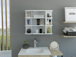 English Elm Milan Modern Medicine Cabinet with Mirrored Door and Nine Shelves for Compact Bathroom Storage White 27.6 L x 18.9 W x 6.3 H B20091958