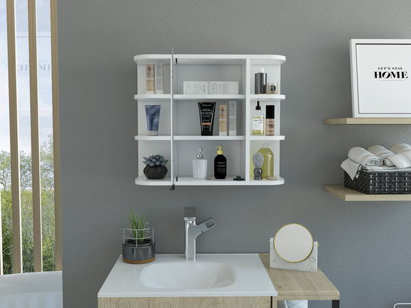 English Elm Milan Modern Medicine Cabinet with Mirrored Door and Nine Shelves for Compact Bathroom Storage White 27.6 L x 18.9 W x 6.3 H B20091958