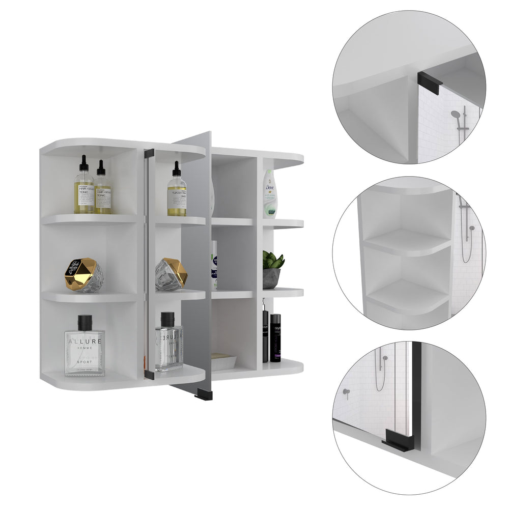 English Elm Milan Modern Medicine Cabinet with Mirrored Door and Nine Shelves for Compact Bathroom Storage White 27.6 L x 18.9 W x 6.3 H B20091958