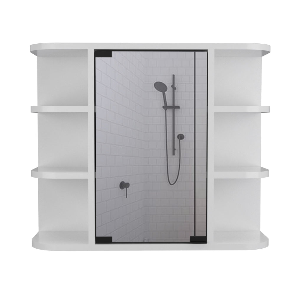 English Elm Milan Modern Medicine Cabinet with Mirrored Door and Nine Shelves for Compact Bathroom Storage White 27.6 L x 18.9 W x 6.3 H B20091958
