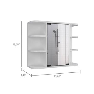 English Elm Milan Modern Medicine Cabinet with Mirrored Door and Nine Shelves for Compact Bathroom Storage White 27.6 L x 18.9 W x 6.3 H B20091958