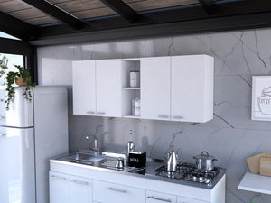 English Elm Portofino Wall Cabinet with Double Doors, Built-In Dish Rack, Metal Handles and Open Shelves White 62.2 L x 18.5 W x 4.7 H B20091979