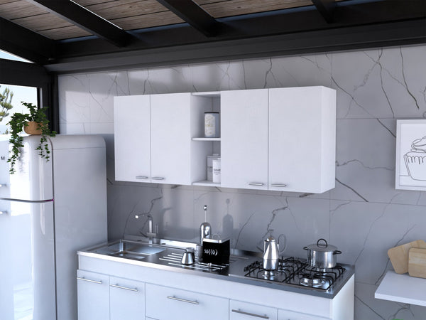 English Elm Portofino Wall Cabinet with Double Doors, Built-In Dish Rack, Metal Handles and Open Shelves White 62.2 L x 18.5 W x 4.7 H B20091979