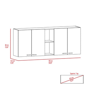 English Elm Portofino premium wall cabinet with double doors, external & interior shelving for organized storage White 62.2 L x 18.5 W x 4.7 H B07091979