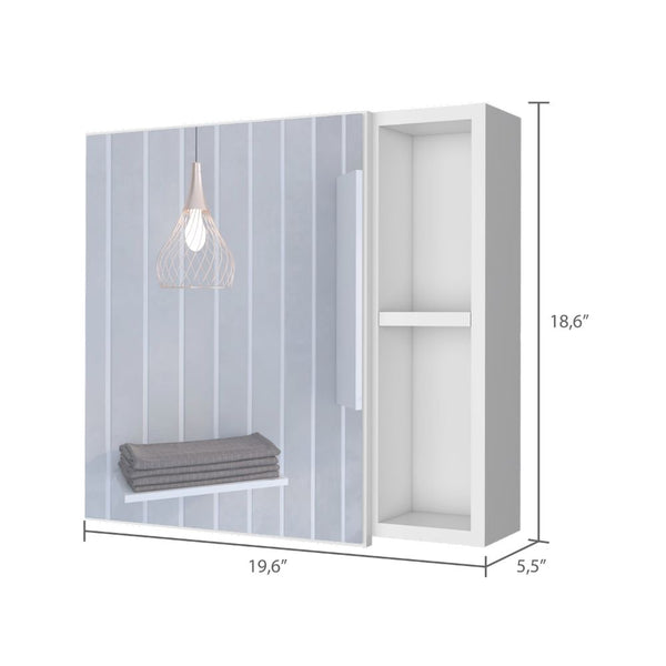 English Elm Oman Compact Medicine Cabinet with Mirror, Three Internal Shelves and Two External Storage Tiers White 23.2 L x 19.7 W x 5.5 H B20092106