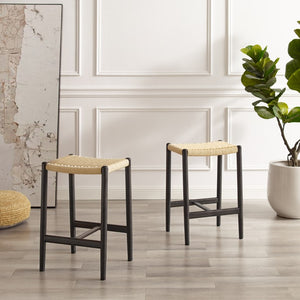 Greenington Leif Solid Bamboo Backless Counter Stool with Woven Cord Seat for Kitchen Islands GLE001CSB