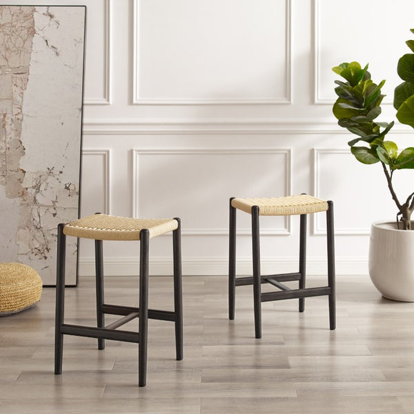 Greenington Leif Solid Bamboo Backless Counter Stool with Woven Cord Seat for Kitchen Islands GLE001CSB