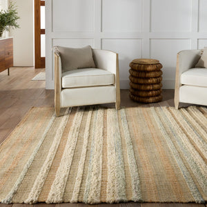 Jaipur Living Galilea Eirene Gle01 Handwoven Handmade 70% Jute 30% Wool Lines Stripes Indoor Rug Beige, Seafoam Green 70% Jute 30% Wool Rug153081