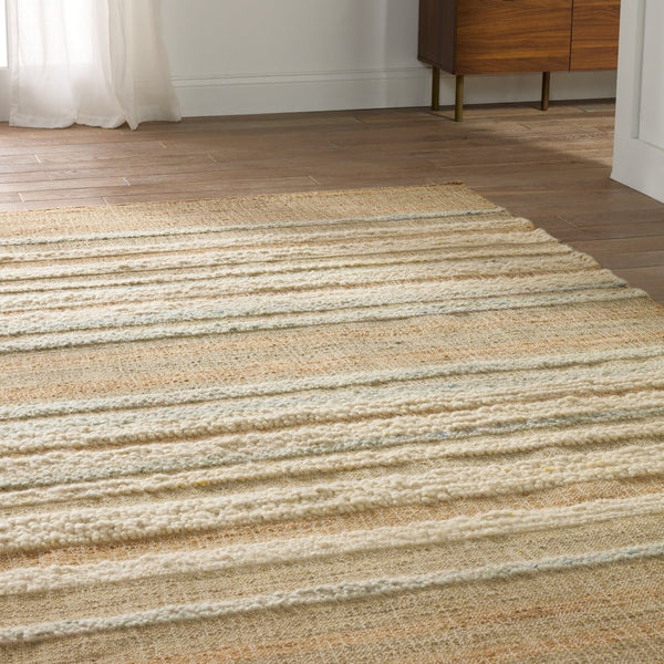Jaipur Living Galilea Eirene Gle01 Handwoven Handmade 70% Jute 30% Wool Lines Stripes Indoor Rug Beige, Seafoam Green 70% Jute 30% Wool Rug153081