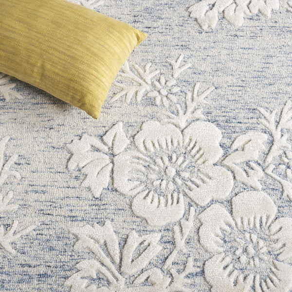 Safavieh Glamour Hand-tufted Runner Rug - Luxurious Floral Design, Cozy Texture, Perfect For Hallways & More Blue ,Ivory 65% Wool,20% Cotton,15% Viscose Glm151m-5