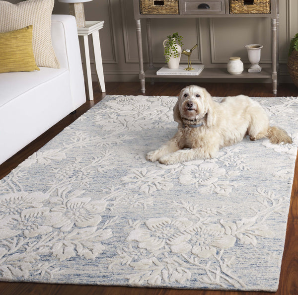 Safavieh Glamour Hand-tufted Runner Rug - Luxurious Floral Design, Cozy Texture, Perfect For Hallways & More Blue ,Ivory 65% Wool,20% Cotton,15% Viscose Glm151m-5
