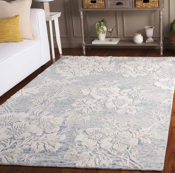 Safavieh Glamour Ivory Floral Area Rug - Hand-tufted Elegance For Timeless Home Decor And Comfort Blue ,Ivory 65% Wool,20% Cotton,15% Viscose Glm151m-3
