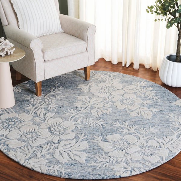 Safavieh Glamour Ivory Floral Area Rug - Hand-tufted Elegance For Timeless Home Decor And Comfort Blue ,Ivory 65% Wool,20% Cotton,15% Viscose Glm151m-3