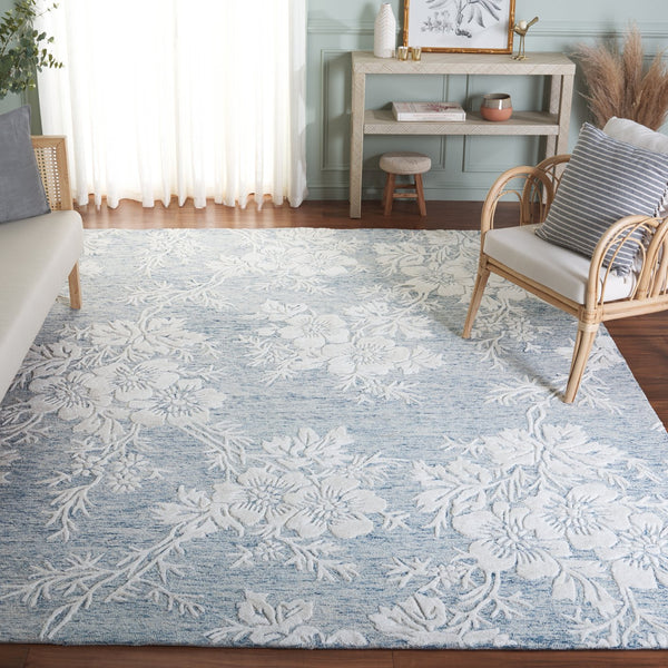Safavieh Glamour Hand-tufted Runner Rug - Luxurious Floral Design, Cozy Texture, Perfect For Hallways & More Blue ,Ivory 65% Wool,20% Cotton,15% Viscose Glm151m-8