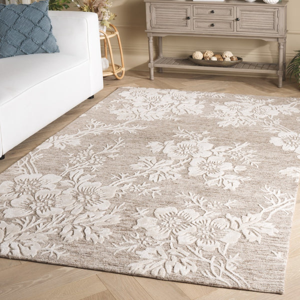 Safavieh Glamour Ivory Floral Area Rug - Hand-tufted Elegance For Timeless Home Decor And Comfort Brown ,Ivory 65% Wool,20% Cotton,15% Viscose Glm151t-9