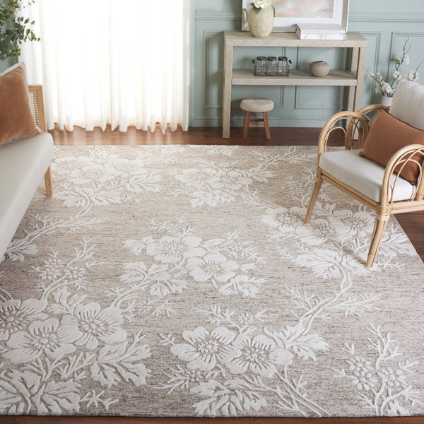 Safavieh Glamour Ivory Floral Area Rug - Hand-tufted Elegance For Timeless Home Decor And Comfort Brown ,Ivory 65% Wool,20% Cotton,15% Viscose Glm151t-9
