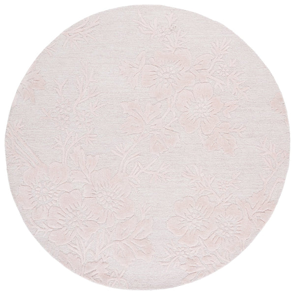 Safavieh Glamour Flower Essence Round Rug — Hand-Tufted Light Pink Floral Design, Plush Wool Blend Elegance 6'-0" x 6'-0" GLM151U-6R