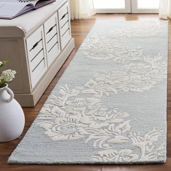 Safavieh Glamour Hand-Tufted Light Blue Ivory Area Rug — Plush Wool-Cotton Blend, Country Floral Elegance 6'-0" x 6'-0" GLM152M-6SQ