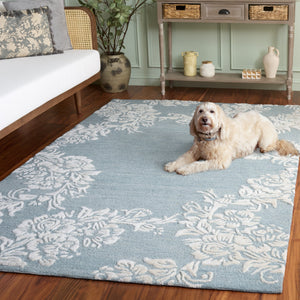 Safavieh Glamour Hand-Tufted Light Blue & Ivory Runner Rug, Low-Profile Wool-Cotton Blend, Country Floral Elegance 2'-3" x 8'-0" GLM152M-28