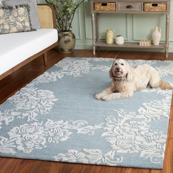 Safavieh Glamour Hand-Tufted Light Blue & Ivory Runner Rug, Low-Profile Wool-Cotton Blend, Country Floral Elegance 2'-3" x 8'-0" GLM152M-28