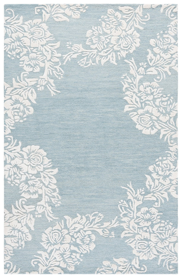 Safavieh Glamour Hand-Tufted Light Blue & Ivory Runner Rug, Low-Profile Wool-Cotton Blend, Country Floral Elegance 2'-3" x 8'-0" GLM152M-28