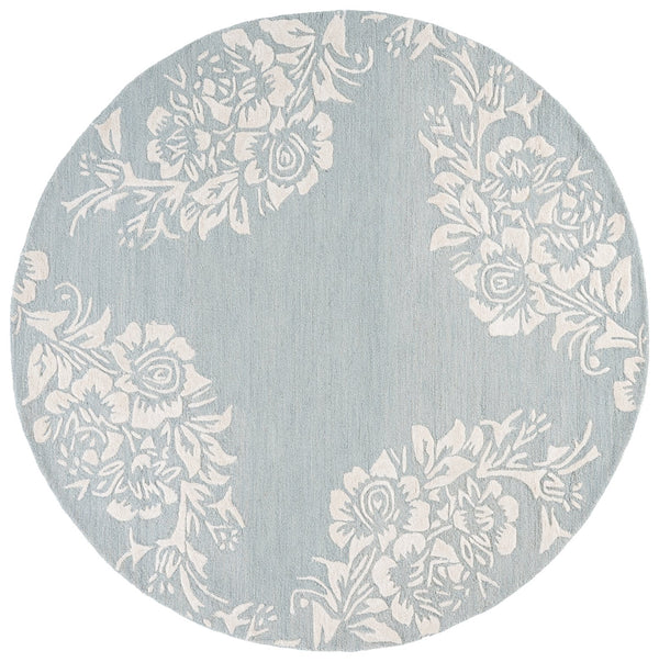 Safavieh Glamour Hand-Tufted Light Blue Ivory Area Rug — Plush Wool-Cotton Blend, Country Floral Elegance 6'-0" x 6'-0" GLM152M-6SQ