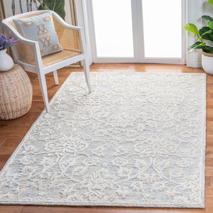 Safavieh Glamour Hand-tufted Area Rug: Exquisite Floral Motif In Luxurious Viscose And Wool Blend For Home Elegance Blue ,Ivory 75% Viscose,25% Wool Glm551m-810