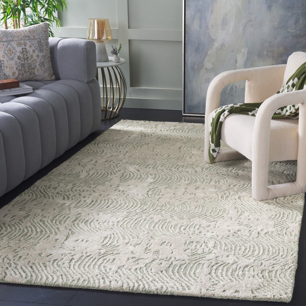 Safavieh Glamour Hand-tufted Area Rug: Modern Elegance With Abstract Design For Luxurious Home Decor Sage ,Ivory 45% Wool 45% Viscose 10% Cotton With Latex Glm605w-8