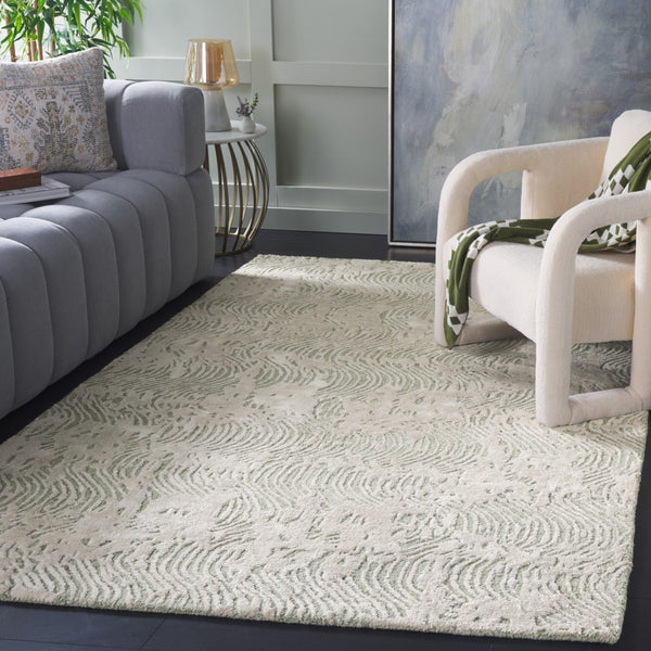 Safavieh Glamour Hand-tufted Area Rug: Modern Elegance With Abstract Design For Luxurious Home Decor Sage ,Ivory 45% Wool 45% Viscose 10% Cotton With Latex Glm605w-8