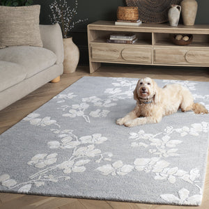 Safavieh Glamour Hand-Tufted Round Grey Ivory Rug — Plush Wool-Viscose Blend, Subtle Floral Motif For Living Spaces 6'-0" x 6'-0" GLM609F-6R
