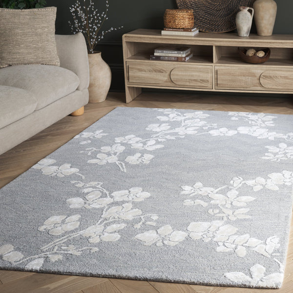 Safavieh Glamour Hand-Tufted Round Grey Ivory Rug — Plush Wool-Viscose Blend, Subtle Floral Motif For Living Spaces 6'-0" x 6'-0" GLM609F-6R