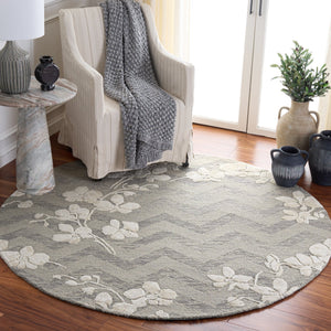 Safavieh Glamour Hand-Tufted Grey Ivory Floral Area Rug — Wool-Blend Low Pile, Subtle Modern Glamour Elegance 4'-0" x 6'-0" GLM609F-4