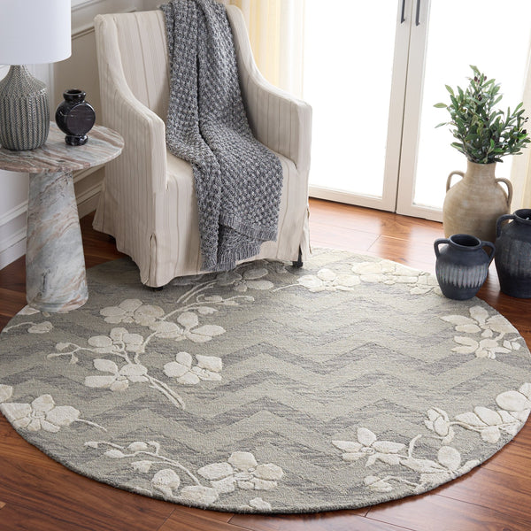 Safavieh Glamour Hand-Tufted Floral Area Rug In Grey Ivory — Wool-Blend Low-Pile Elegance For Living Spaces 8'-0" x 10'-0" GLM609F-8