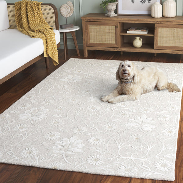 Safavieh Glamour Hand-Tufted Ivory Area Rug With Subtle Floral Motif, Wool-Viscose Blend, Low Pile Comfort 8'-0" x 10'-0" GLM610A-8