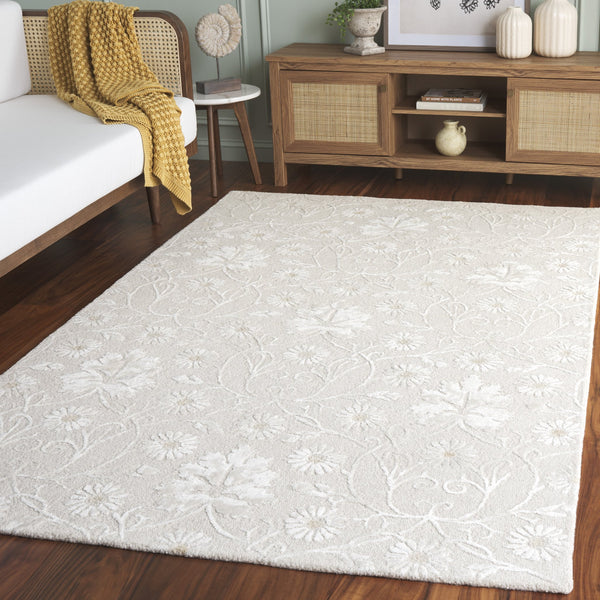 Safavieh Glamour Hand-Tufted Ivory Area Rug With Floral-Traditional Motif, Wool-Viscose Blend Comfort 5'-0" x 8'-0" GLM610A-5