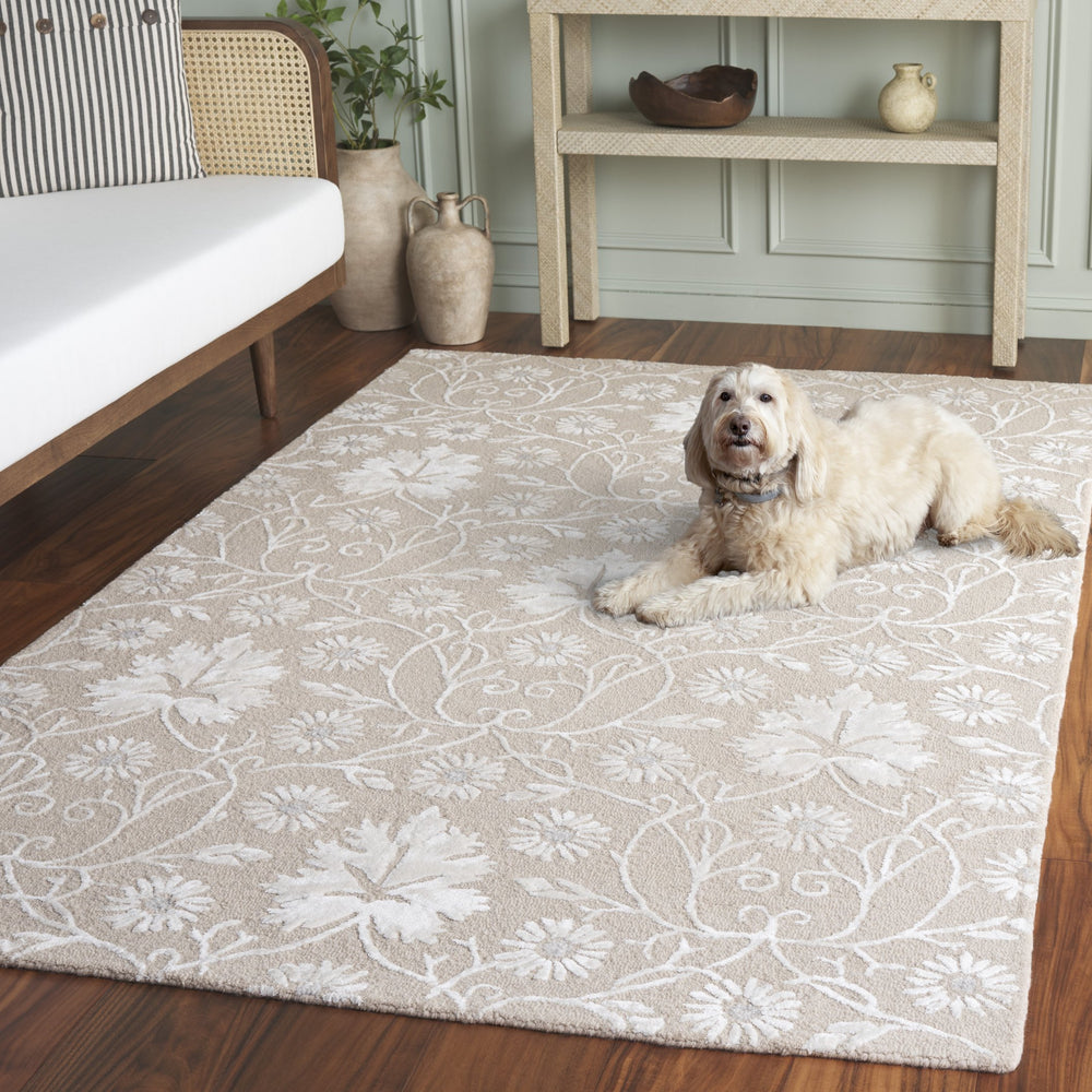 Safavieh Glamour Hand-Tufted Beige Ivory Area Rug With Subtle Floral Motif, Wool-Viscose Blend, Low Profile 4'-0" x 6'-0" GLM610B-4