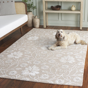 Safavieh Glamour Hand-Tufted Beige Ivory Area Rug With Subtle Floral Motif, Wool-Viscose Blend, Low Profile 4'-0" x 6'-0" GLM610B-4