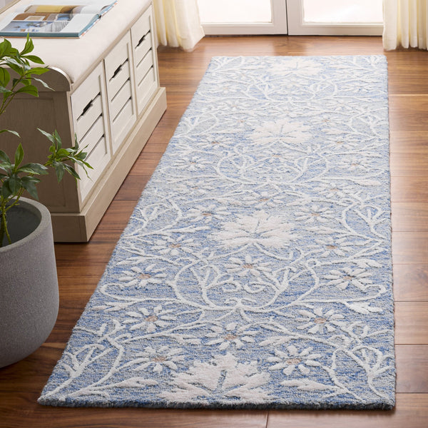 Safavieh Glamour Hand-Tufted Blue Ivory Floral Area Rug — 3/8" Low Pile, Wool-Viscose-Cotton Blend Elegance 6'-0" x 6'-0" GLM610M-6SQ