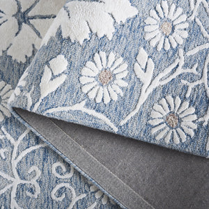 Safavieh Glamour Hand-Tufted Blue Ivory Floral Area Rug — 3/8" Low Pile, Wool-Viscose-Cotton Blend Elegance 6'-0" x 6'-0" GLM610M-6SQ