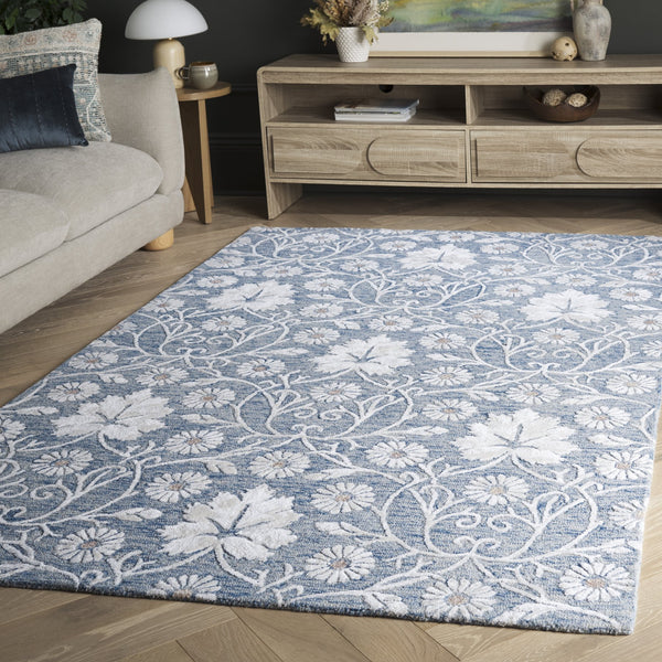 Safavieh Glamour Hand‑Tufted Round Floral Rug In Blue Ivory — Plush Wool‑Viscose Blend, Low Profile Elegance 6'-0" x 6'-0" GLM610M-6R