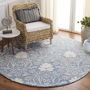 Safavieh Glamour Hand‑Tufted Blue Ivory Floral Rug — Low‑Pile Wool/Viscose Blend, Subtle Sheen & Durability 5'-0" x 8'-0" GLM610M-5